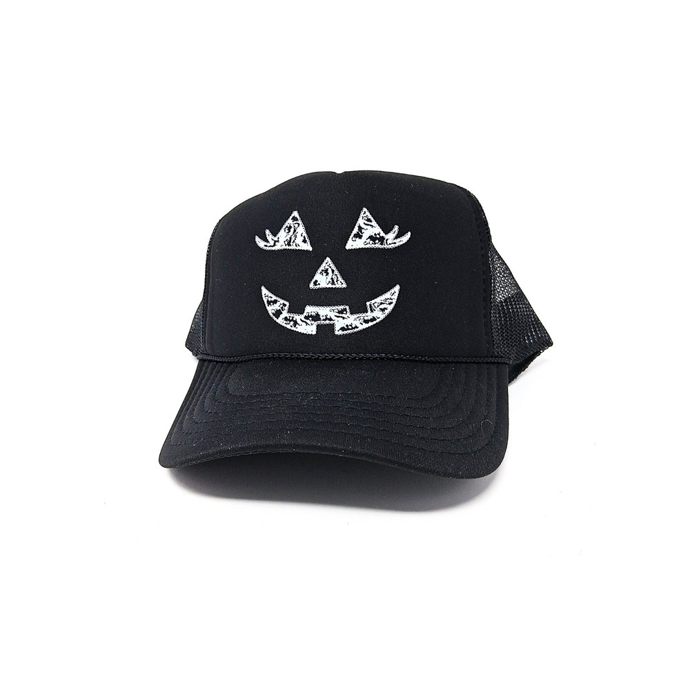 Jack-O-Lantern Embroidered Foam Trucker Hat Mesh Otto Cap Halloween READ